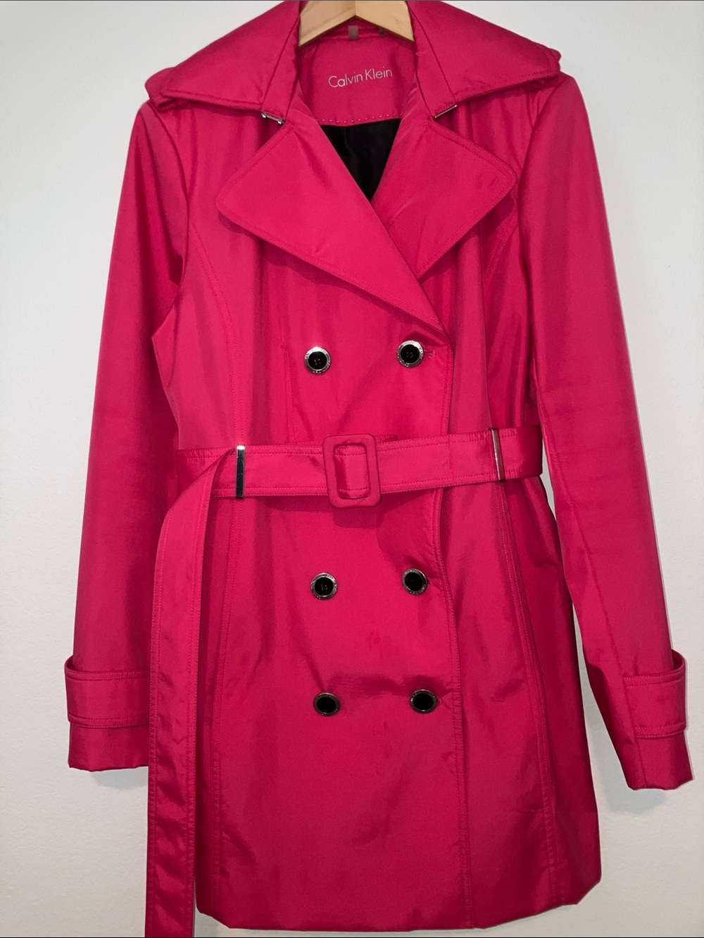 Calvin Klein Bright Pink Double-Breasted Trench Coat with Belt